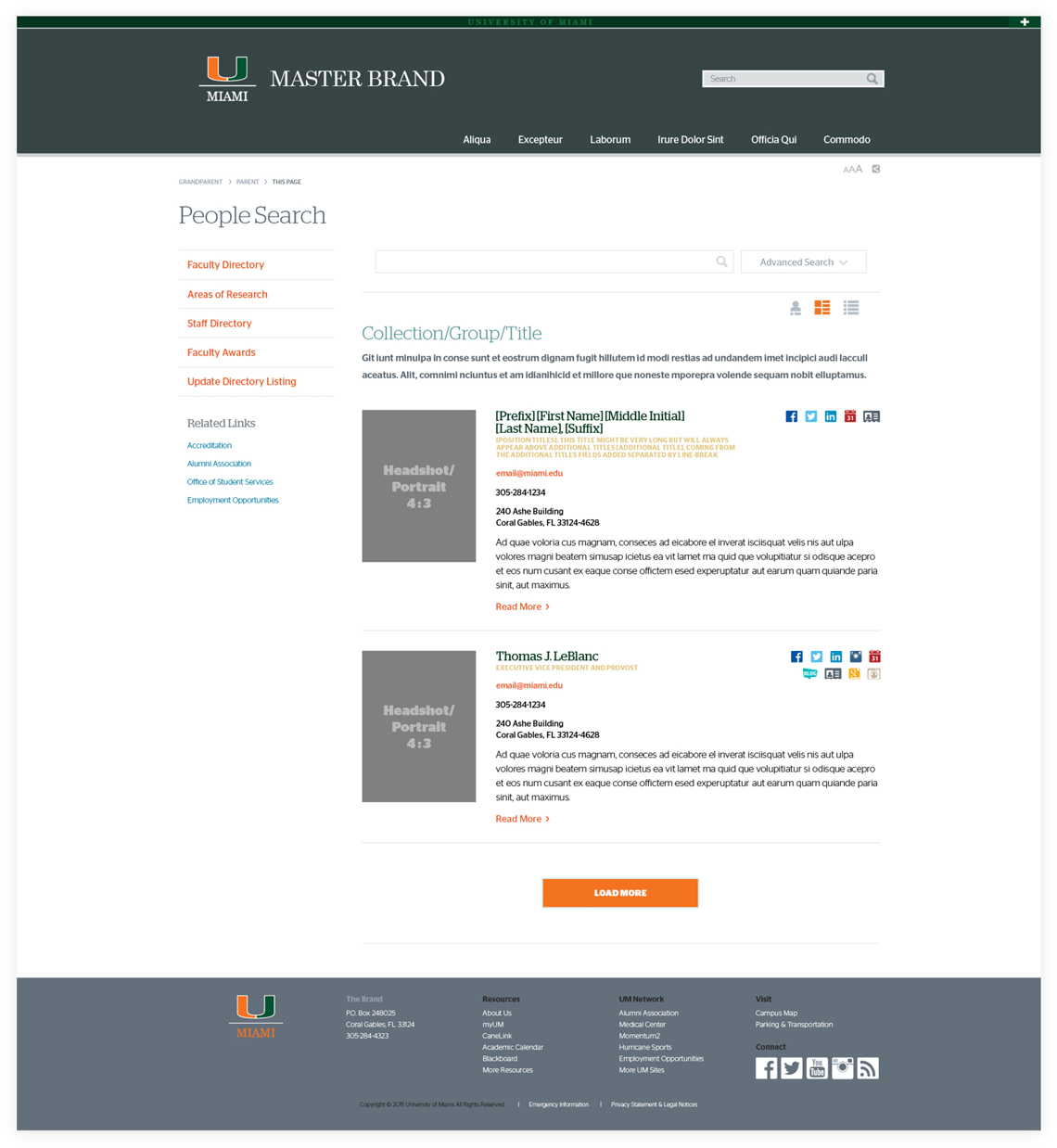 University of Miami People Site Robust List View