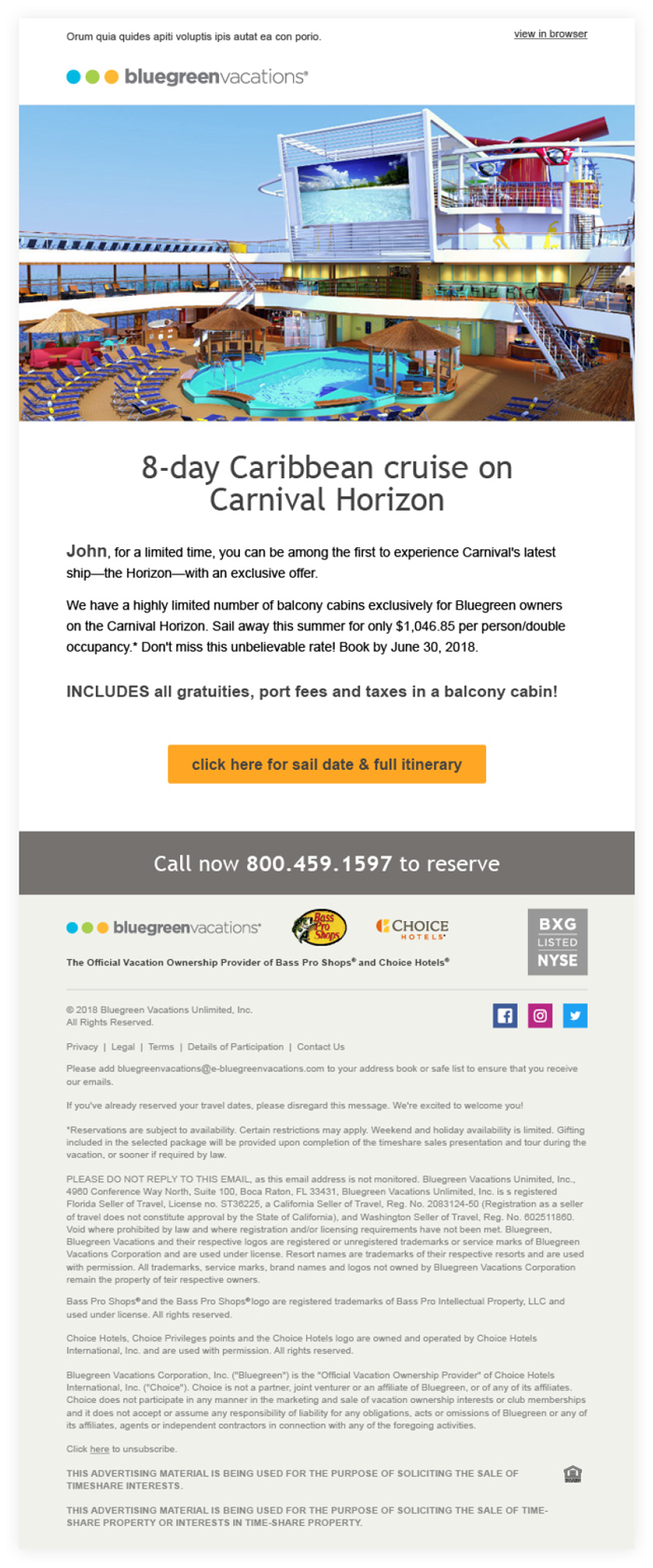 BV Global Email Cruise Vacation Offer